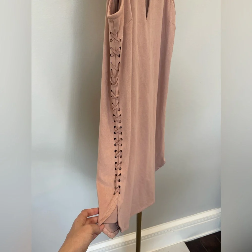 Black Swan Faux suede side tie Mini dress, pink, size XS
